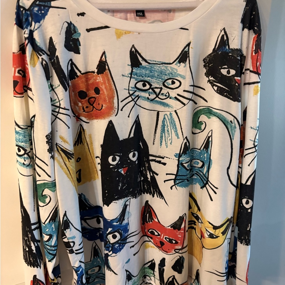 Colorful Cat Print Long Sleeve Shirt